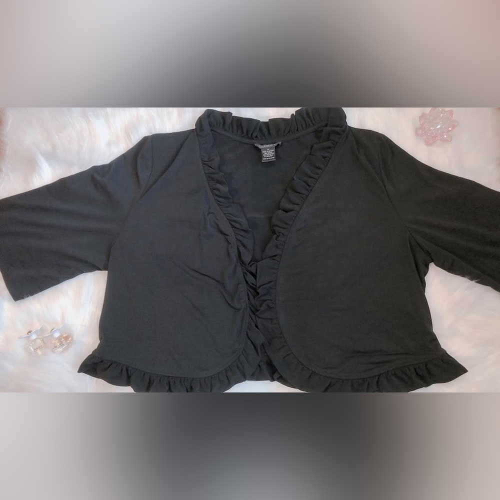 Chic Black Ruffled Cardigan